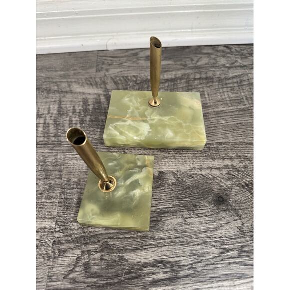 Set Of 2 Vintage Green Alabaster Fountain Pen Holders MCM Atomic Mad Men - Picture 2 of 16